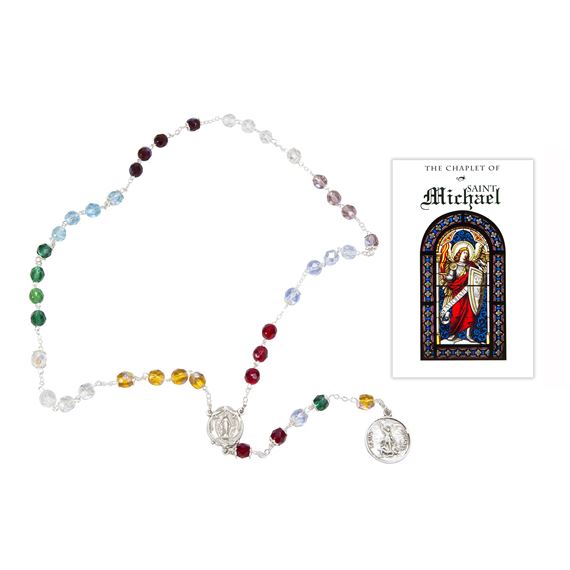 STERLING SILVER AND GLASS BEAD CHAPLET OF ST. MICHAEL WITH BOOKLET